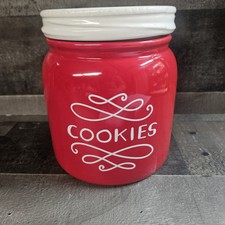 Red Cookie Jar w/white Lid. Target         7 1/2” H picture