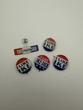 Vintage Eisenhower Campaign Button & Clip Lot – “I Like Ike & Dick” (1952–1956) picture