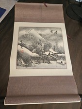 Vintage Chinese hand-painted winter landscape hanging scroll with artist seal, picture