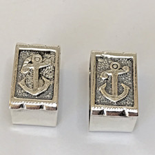 925 Sterling Silver .75” Engraved Anchor Ranger Belt Keepers set 11.8g (SS17) picture