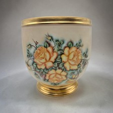 Vintage Alfred Vignaud Limoges France Yellow Rose Porcelain Cache Planter Pot picture
