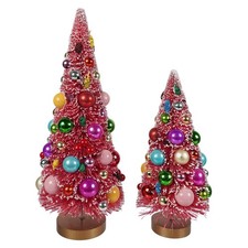 Pink Frosted Decorated Bottle Brush Trees Set/2 picture