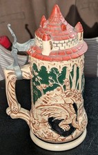 Antique Miniature Ceramic German Lidded Beer Stein Drachenfels Castle 6 1/4