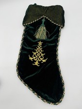 Vintage Classy Green & Gold Crushed Velvet Tassel Christmas Tree Stocking picture