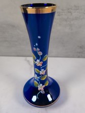 Vintage Bohemian Czech Colbalt Blue & Gold w/Hand Painted Flowers 8