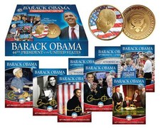 Lot of 2 BARACK OBAMA Complete 44-Card Set plus 24K Gold Plated Coin NEW Sealed picture