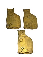 Vintage Seiden International Brass Cat Trays Set of 3 Made in Taiwan 7” Decor picture