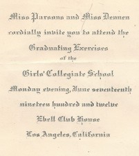 1912 GRADUATION ANNOUNCEMENT GIRLS COLLEGIATE SCHOOL LOS ANGELES ESTHER HARTZELL picture