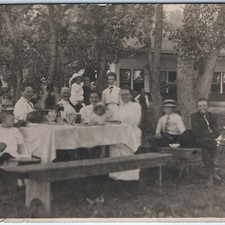 c1910s Outdoor Family Picnic RPPC Antique Real Photo Postcard Women Children picture