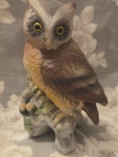 Vintage70s Made in Japan Hand Painted Horned Owl Figurine #KW121 Lefton 4.5