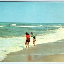 c1950s Mobile, Alabama Beach Postcard Girls Playtime Ocean Waves Shostal picture