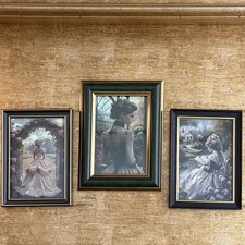 3 Vintage Gold Picture Frames Set Gothic Cottagecore Romantic Postcard Art Green picture