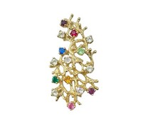 Vintage Ster. PC Brooch Pin Multi Color Rhinestone Crystal Gold Branch Tree  picture