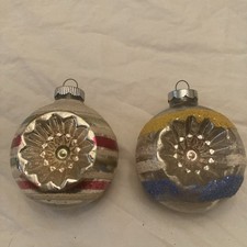 Vtg Circa 1940 Shiny Brite Mercury Glass Indent Flocked Christmas Ornaments (2) picture