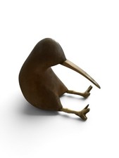 Natural Mango Wood Kiwi Bird Figurine Brass Beak Feet Sculpture 5” Sitting picture