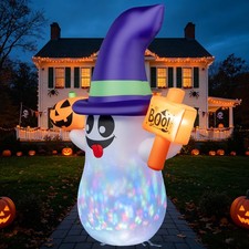 5FT Inflatable Halloween Cute Ghost with Pumpkin LED Blow Up Inflatables Yard picture