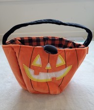 Orange Hyde&Eek fabric jumbo Pumpkin Candy Basket Halloween Jack-O-Lantern Face picture