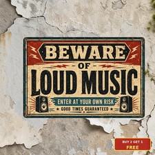 No Loud Music Caution Sign Heavy Duty Room Rest Quiet Zone Metal Plaque picture