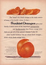 1960 Sunkist Oranges Print Ad Fruit Nutrition Knife Peel California Arizona picture
