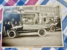 Antique 1918 REO Touring Car 4TH OF JULY PARADE Flag Bunting Pennants REAL PHOTO picture