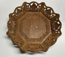 Vintage Hand Carved Wooden Plate  Flowers Leaves scallop  decorate home decor picture