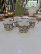 4 Vintage Raimond Japan Silver Plated Ceramic Espresso Tea Cups Filigree Handles picture
