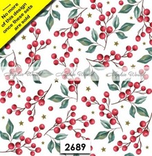 (2689) TWO Paper LUNCHEON Decoupage Art Craft Napkins - CHRISTMAS HOLLY BERRIES picture
