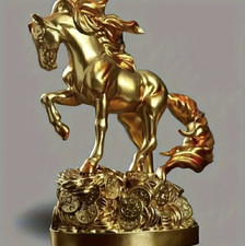 Golden Rearing Horse Statue Wealth Symbol Desk Office Home Decor Sculpture picture