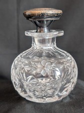 Antique Cut Glass Perfume Bottle Flower Butterfly w Sterling Foster Bailey Stopr picture