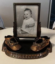 Elegant Vintage Bronze Baby Shoes/Picture Stand with 5 X 7 inch Frame picture