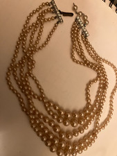 vintage estate  rhinestone and  faux pearl multi strand  necklace picture