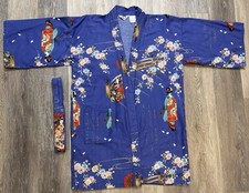 Vintage Juguemm Japanese Yukata Kimono Geisha Cherry Blossom Obi Belt Cotton 35’ picture