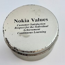 Nokia Values Advertising Tin Round Storage Box Corporate Promo Collectible Vtg picture