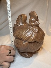 Vintage Ceramic Rooster Hen on Nest Covered Dish Tureen Brown Glaze 9” Cooke Jar picture