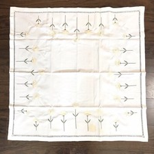 Vintage Table Topper Floral Embroidery Stitched Yellow Flowers Shabby Chic 32x32 picture