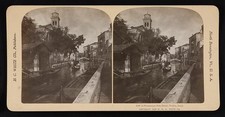 Venice Italy 1902 Side Canal Stereograph Gondolas Bridge Church Tower picture