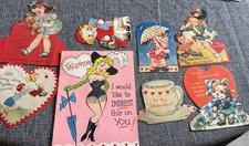 Lot 8 Vintage VALENTINE'S DAY CARDS Die Cuts 1940s - 1950s picture