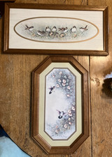Two Vtg Home Interiors Margie Morrow Prints Robins & Hummingbirds Framed Prints picture