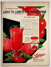 Libby's Tomato Juice Vintage Magazine Ad 1940s WWII War Era Full Page Color picture
