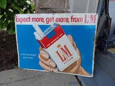 c.1950s Original Vintage L&M Cigarettes Sign Metal Embossed Tobacco Litho Hand  picture