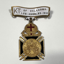 Vintage 1916 Knights Templar Medal Los Angeles CA. Brass 2-5/8