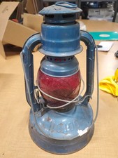 Vintage 70+ YEAR OLD RED GLOBE Dietz Little Wizard Blue Railroad Lantern #100 picture