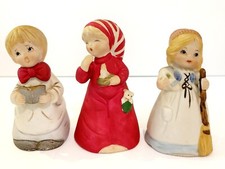 Jasco 1978 Merri-Bells Fine Bisque Porcelain Figurine Bells Vintage Set of 3 picture