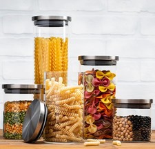 Le'raze gl980 Set of 5 Glass Canisters with Airtight Stainless-Steel Lid picture