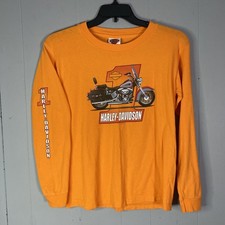 Vtg Y2K Harley Davidson Youth 14/16 Long Sleeve Bright Orange Shirt Visible picture