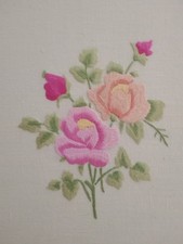 Vintage • Hand Embroidered in Portugal • Roses on Linen • Suitable for Framing picture