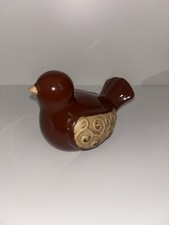 Charming Brown Ceramic Bird Figurine Glazed Body Detailed Wing Design picture