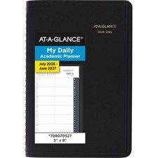 AT-A-GLANCE 2026-2027 Daily Academic Planner 5x8 Black Quarter Hourly picture