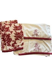 Vtge. Country LIiving Bath Towel Red Gingham /lace Border Embroidered Floral Set picture
