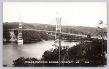 Waldo-Hancock Bridge Prospect ME RPPC Vintage Suspension Bridge Postcard picture